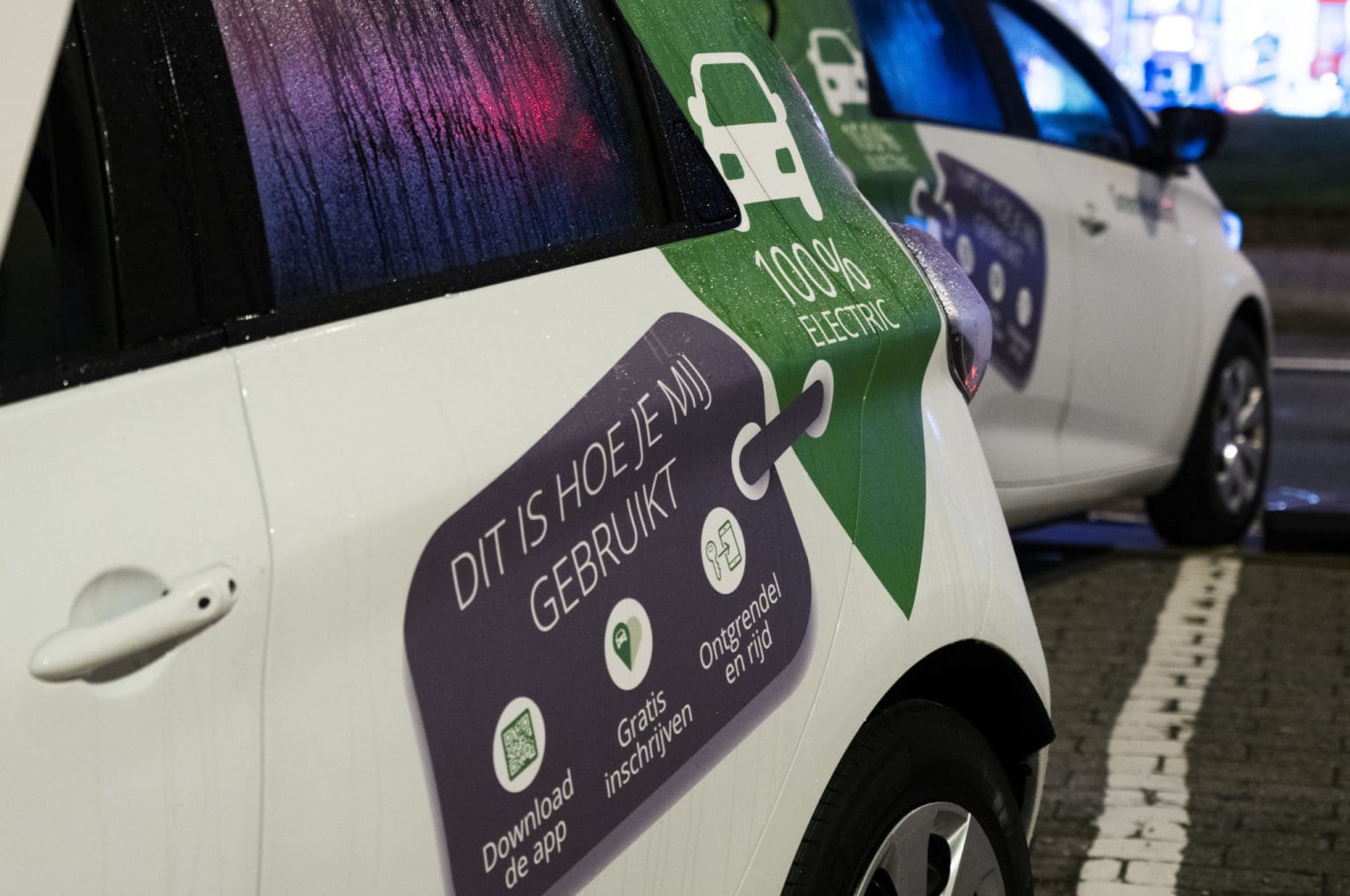 Zoom in of GreenMobility car with instructions on the side