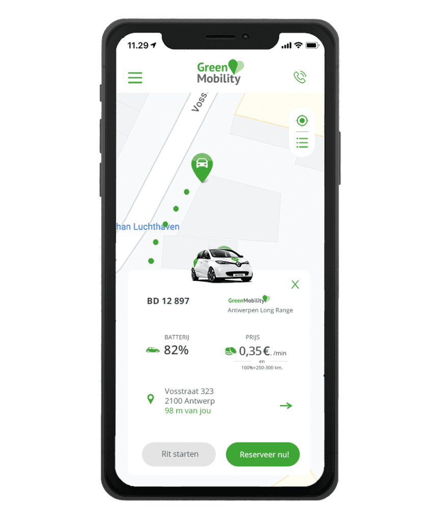 Registreer gratis in de app en kies een elektrische deelauto